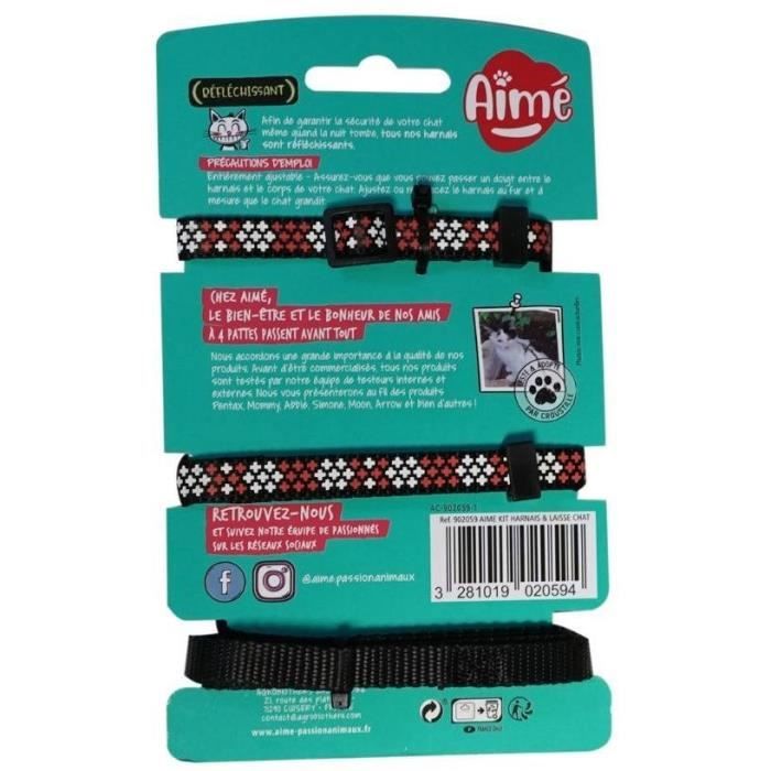 Kit harnais et laisse - AIMÉ - Reflechissant Rouge pour Chat