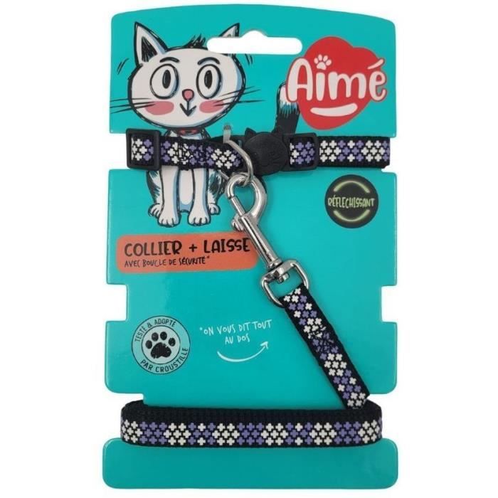Kit collier & Laisse - AIMÉ - Reflechissant Violet pour Chat