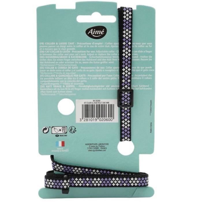 Kit collier & Laisse - AIMÉ - Reflechissant Violet pour Chat