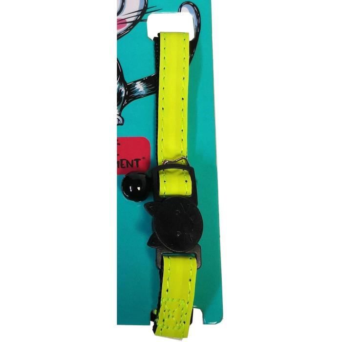 Collier pour chat - AIME - Jaune fluo, paillettes dorées, grelot argenté