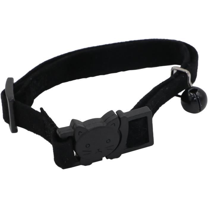 Collier pour chat - AIME - Velours Noir - Nylon, motifs rouges/blancs, grelot argenté