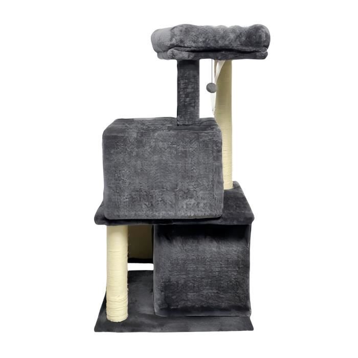 FLOPI Arbre a chat gris foncé- 44,5 x 48 x 86 cm - Gris foncé - 1 plateforme, 1 balle de jeu, 2 niches, 1 rampe