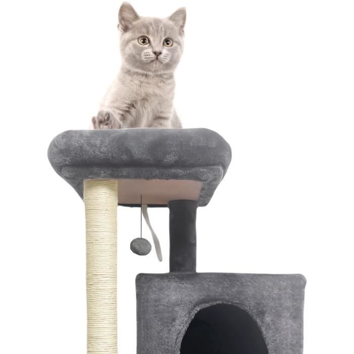 FLOPI Arbre a chat gris foncé- 44,5 x 48 x 86 cm - Gris foncé - 1 plateforme, 1 balle de jeu, 2 niches, 1 rampe