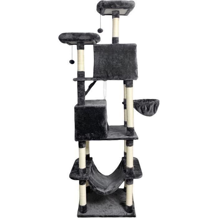 TAYLOR Arbre a chat - 60 x 50 x 206 cm - Gris foncé - 2 plateformes, 1 perchoir, 2 cabanes, 1 hamac