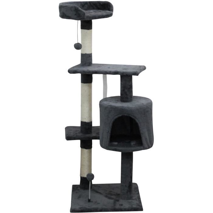 JASPER Arbre a chat gris 40 x 40 x 114 cm -3 plateformes, 1 niche, poteaux a griffer