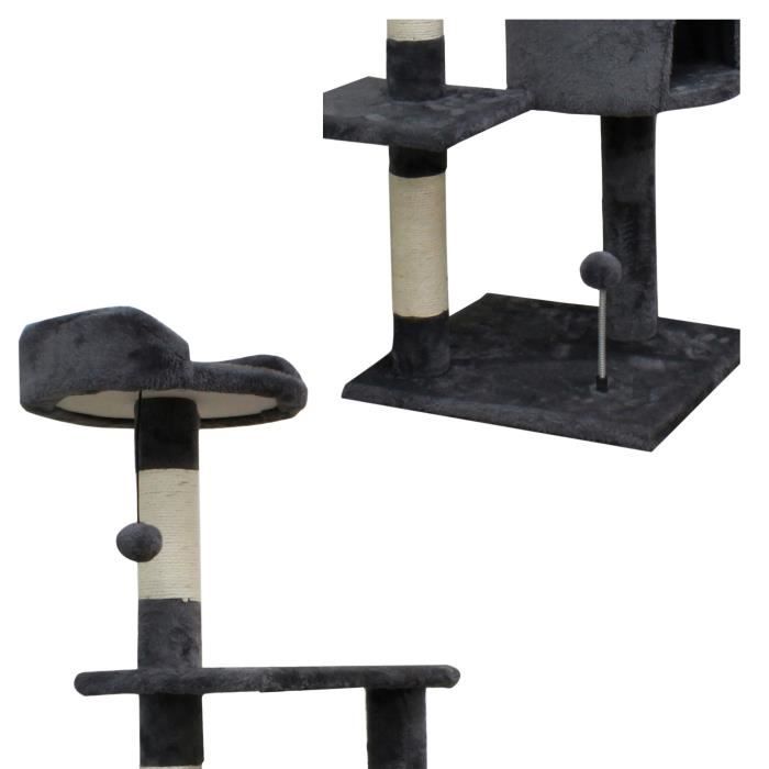 JASPER Arbre a chat gris 40 x 40 x 114 cm -3 plateformes, 1 niche, poteaux a griffer