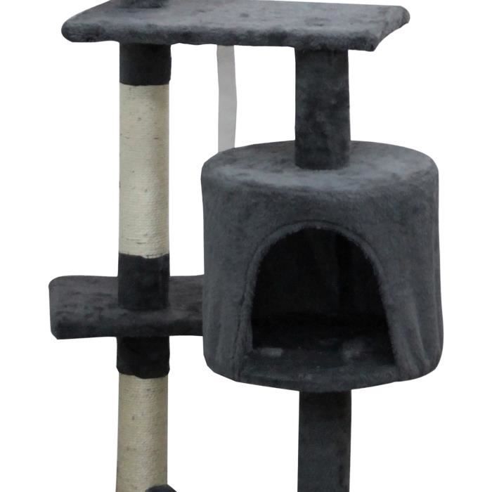 JASPER Arbre a chat gris 40 x 40 x 114 cm -3 plateformes, 1 niche, poteaux a griffer