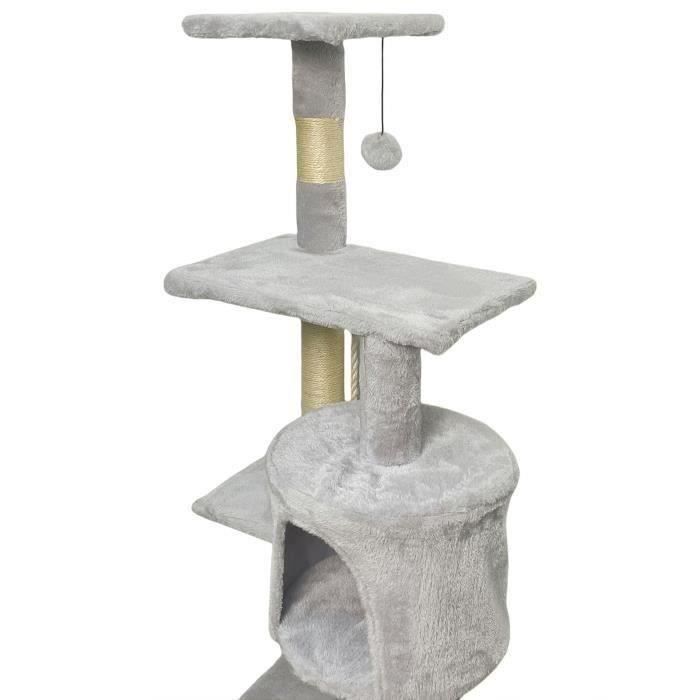 PALOMA Arbre a chat gris 40 x 40 x 114cm - 3 plateformes, 1 corde, 1 niche , poteaux a griffer