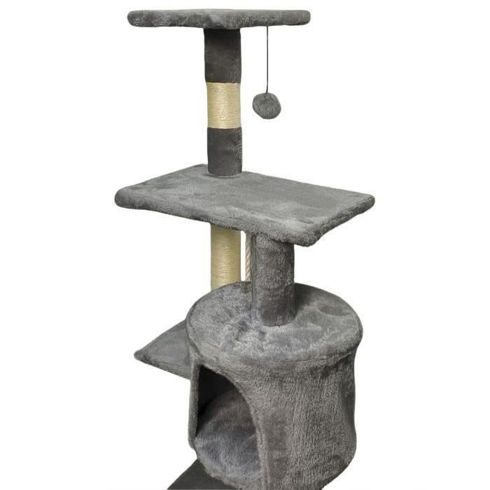 PALOMA Arbre a chat gris foncé 40 x 40 x 114cm - 3 plateformes, 1 corde, 1 niche , poteaux a griffer