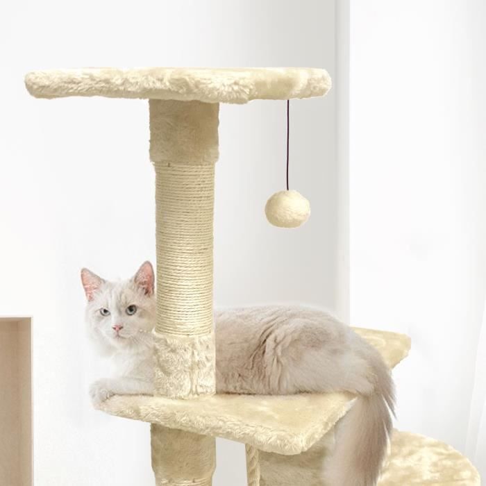 PALOMA Arbre a chat beige 40 x 40 x 114cm - 3 plateformes, 1 corde, 1 niche , poteaux a griffer