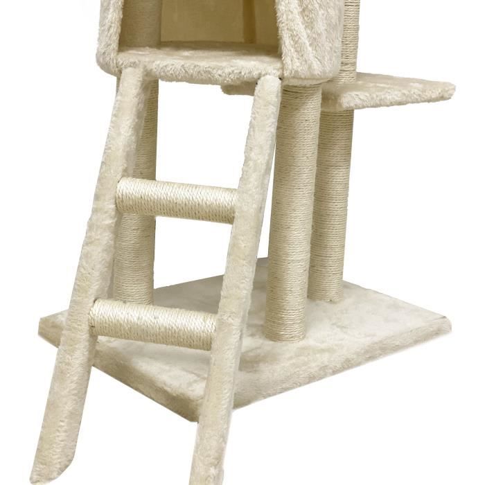 JIPSY Arbre a chat beige 79 x 34 x 138 cm - 3 plateformes, 1 perchoir, 1 niche, 1 escalier, poteaux a griffer