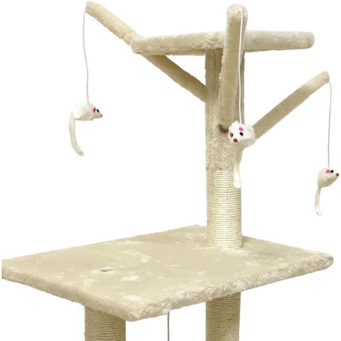 JIPSY Arbre a chat beige 79 x 34 x 138 cm - 3 plateformes, 1 perchoir, 1 niche, 1 escalier, poteaux a griffer