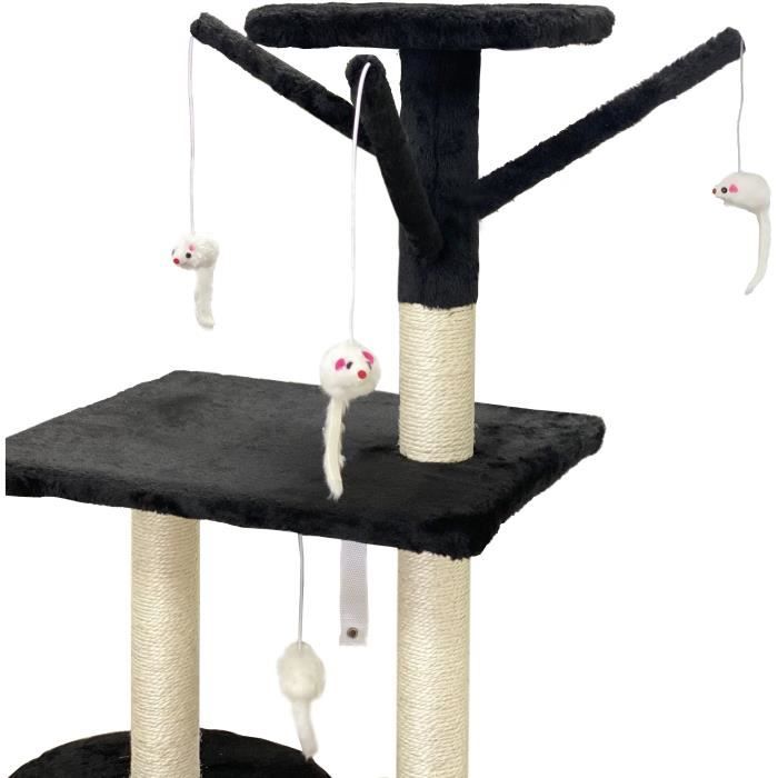 JIPSY Arbre a chat noir 79 x 34 x 138 cm - 3 plateformes, 1 perchoir, 1 niche, 1 escalier, poteaux a griffer