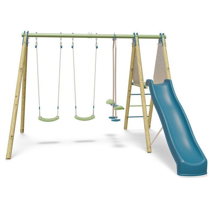 Portique balançoire bois / métal - 3 agres avec toboggan - OPTIMA 2 - ALEO BY TRIGANO
