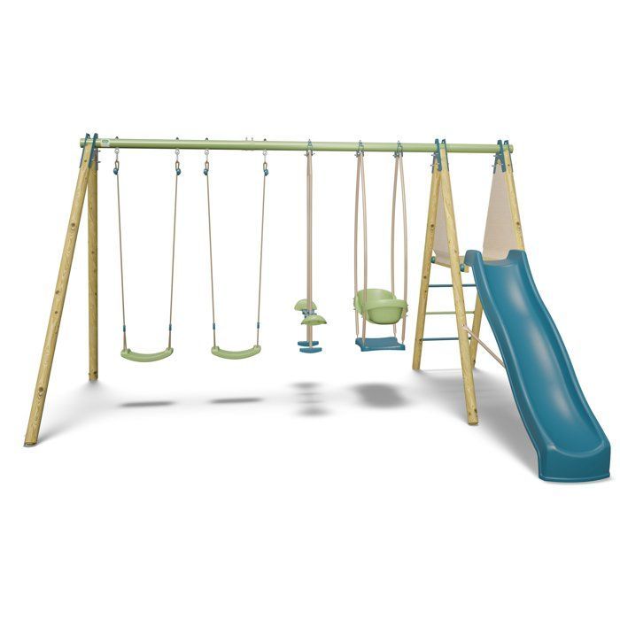 Portique balançoire bois / métal - 6 agres avec toboggan - KAHUNA 2 - ALEO BY TRIGANO