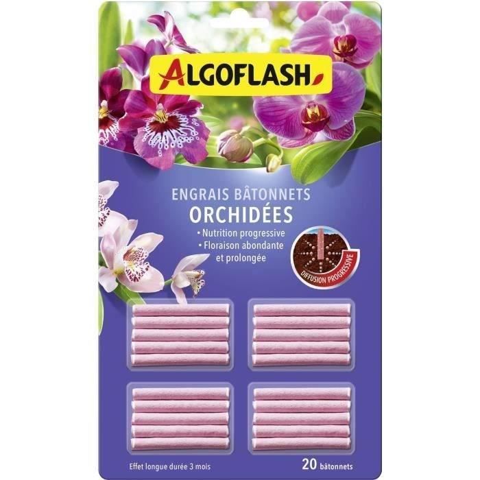 ALGOFLASH Engrais pour orchidées - 20 bâtonnets - Action jusqu'a 3 mois