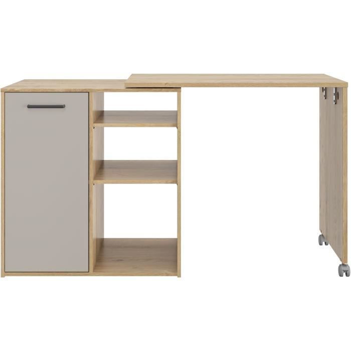 ALPAGA - Ilot central pivotant - 1 porte - 156 x 60 x 88 cm - Chene Silva / Grege - GAMI