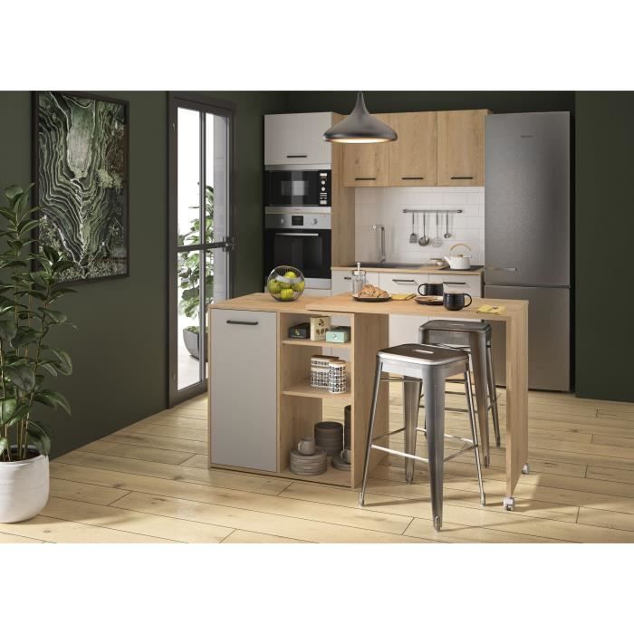 ALPAGA - Ilot central pivotant - 1 porte - 156 x 60 x 88 cm - Chene Silva / Grege - GAMI