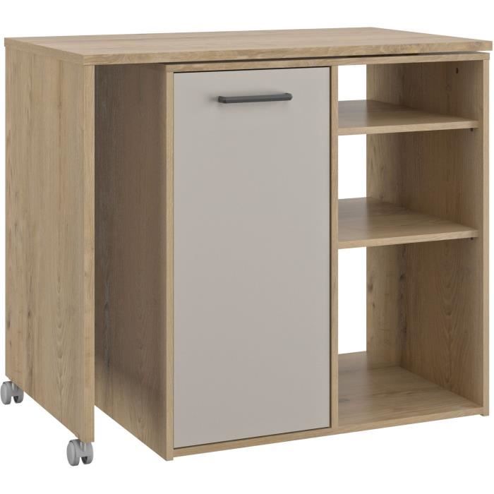 ALPAGA - Ilot central pivotant - 1 porte - 156 x 60 x 88 cm - Chene Silva / Grege - GAMI