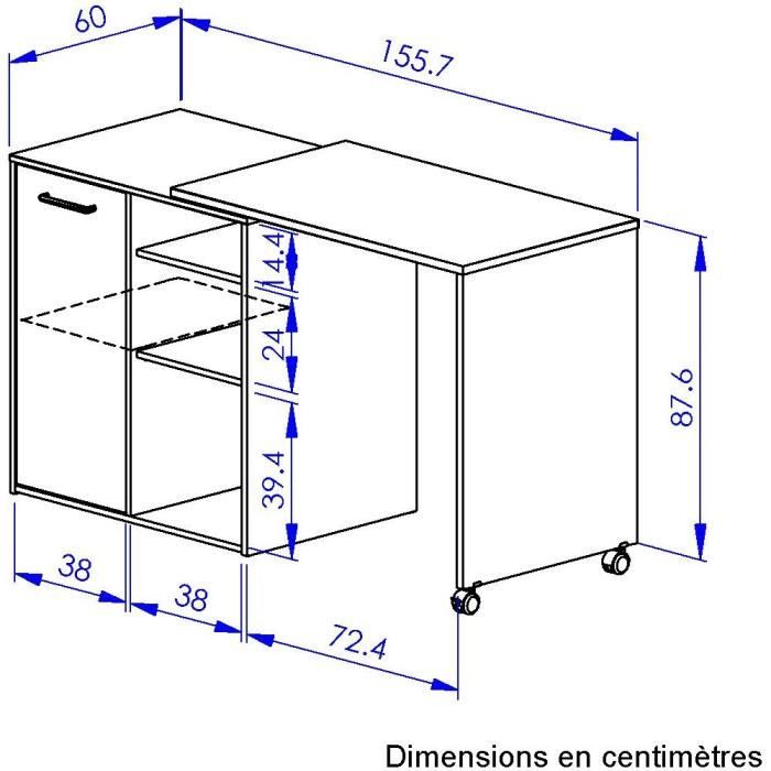 ALPAGA - Ilot central pivotant - 1 porte - 156 x 60 x 88 cm - Chene Silva / Grege - GAMI