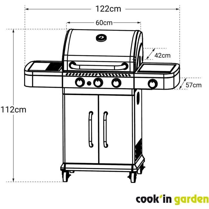 Barbecue a gaz - COOK'IN GARDEN - FIDGI 3 - 3 br˚leurs + Side - Noir