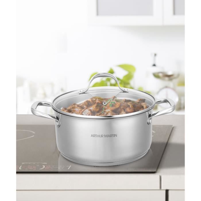 AM3549 Arthur Martin Marmite 24 cm avec couvercle Acier Inoxydable Tous feux dont induction
