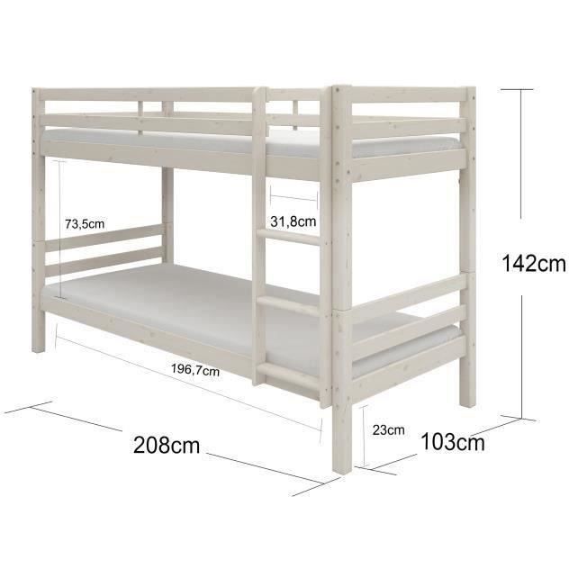 Lits superposés séparables enfant - 2x90x200 cm - Pin massif blanc - Sommiers inclus - ANDO