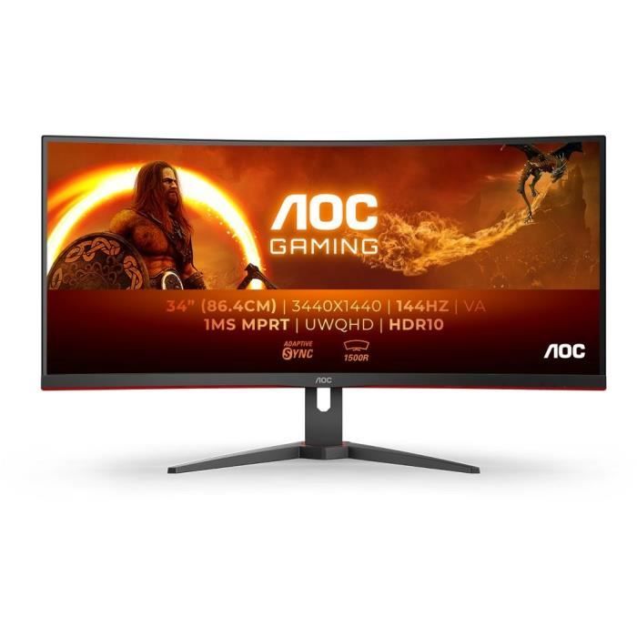 Ecran PC Gamer Incurvé - AOC - 34 - UWQHD - 144Hz - Dalle VA - 4ms - CU34G2XE/BK