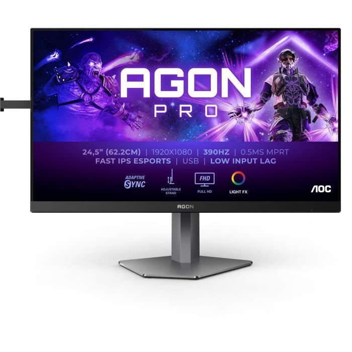 Ecran PC Gamer - AOC - 24,5 - FHD - 390 Hz - Dalle Fast IPS - 1ms - Ajustable en hauteur - AG256FS