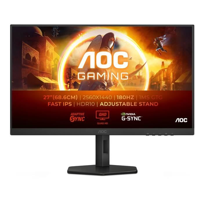 Ecran PC Gamer - AOC - 27 - QHD - 180Hz - Dalle Fast IPS - 1ms - Ajustable en hauteur - Q27G4XF