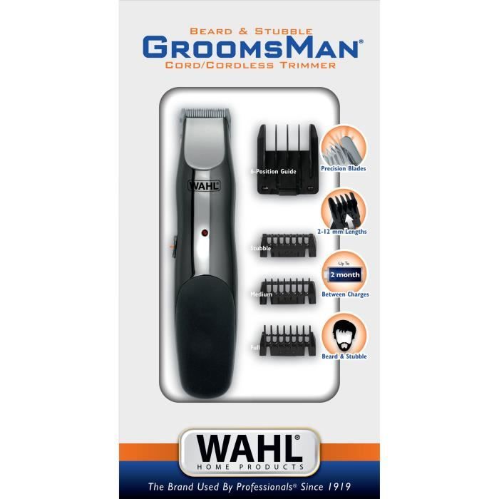 Tondeuse a barbe - WAHL - GROOMSMAN - 3,5 V - 6 sabots - Autonomie : 60 min - Gris