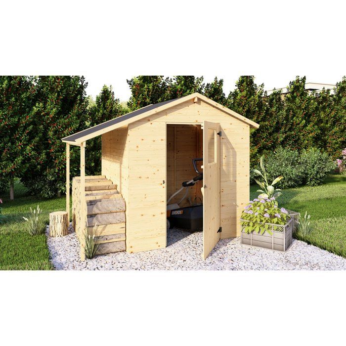 Abri de jardin en bois avec appentis - Pin brut - 2,96 m˛ (abri) + 0,88 m˛ (appentis) - Panneaux de 12 mm