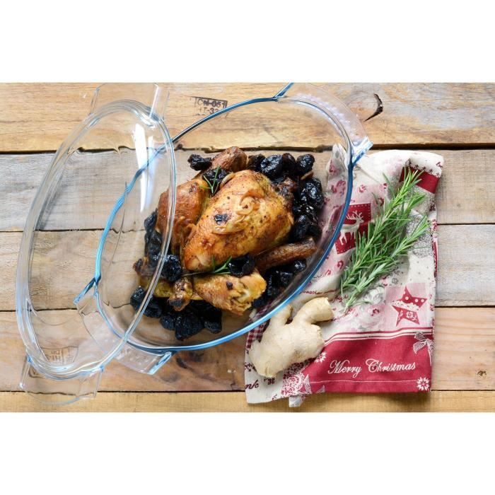 Cocotte - PYREX - 1450076 - Ovale - En verre borosilicate - 38 x 23 cm - capacité totale de 5,8L