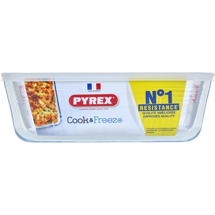 Boîte de conservation rectangulaire - PYREX - 1451007 - Couvercle en plastique - Verre borosilicate - 27 x 22 cm