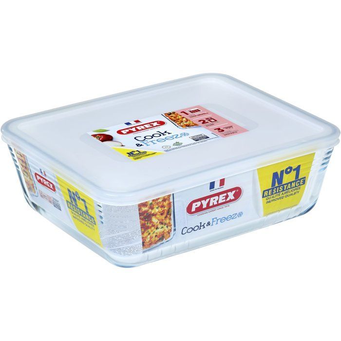 Boîte de conservation rectangulaire - PYREX - 1451007 - Couvercle en plastique - Verre borosilicate - 27 x 22 cm