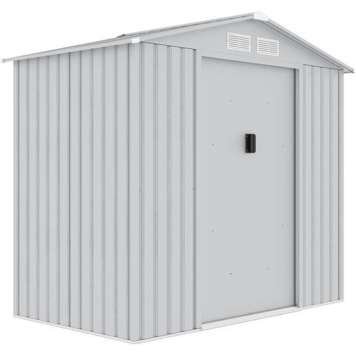 Abri de jardin en mÈtal 2,71 m≤ - 213 x 127 x 195 cm - Kit d'ancrage inclus - Gris
