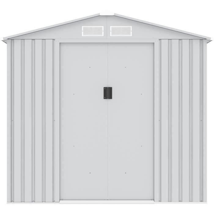 Abri de jardin en mÈtal 2,71 m≤ - 213 x 127 x 195 cm - Kit d'ancrage inclus - Gris