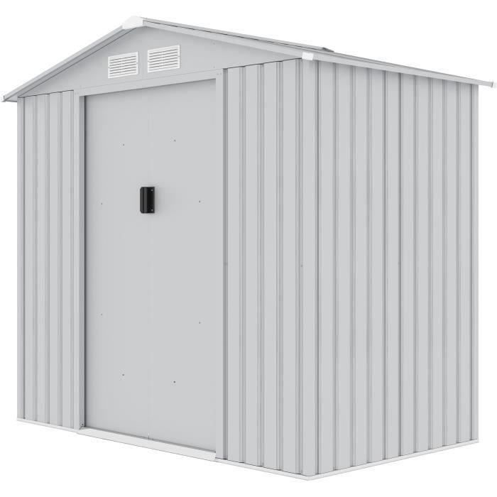 Abri de jardin en mÈtal 2,71 m≤ - 213 x 127 x 195 cm - Kit d'ancrage inclus - Gris