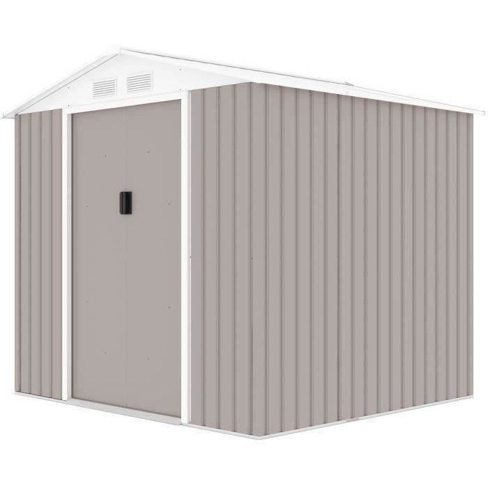 Abri de jardin en métal 4,07 m˛ - 213 x 191 x 195 cm - MARS -Kit d'ancrage inclus, 2 portes coulissantes - Taupe