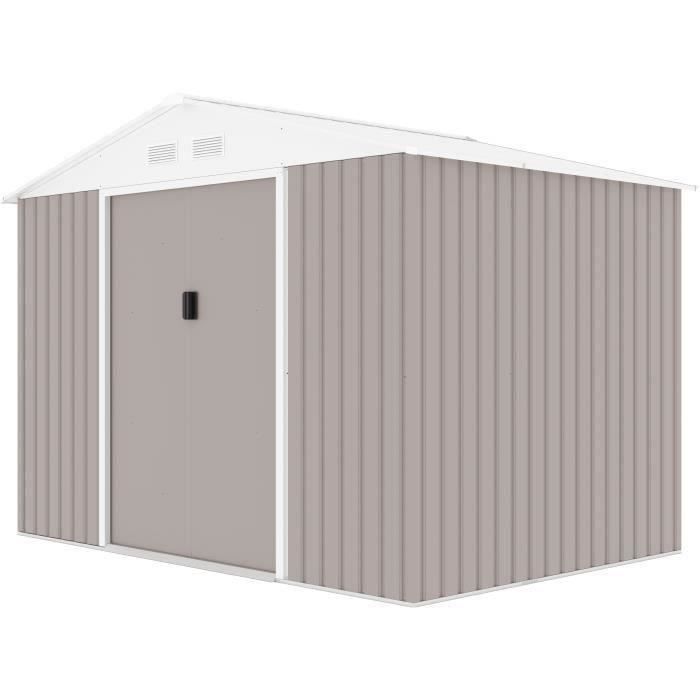 VENUS Abri de jardin en mÈtal 5,29 m≤ - 277 x 191 x 202 cm - Kit d'ancrage inclus, 2 portes coulissantes, 1 fenetre latÈrale - Tau