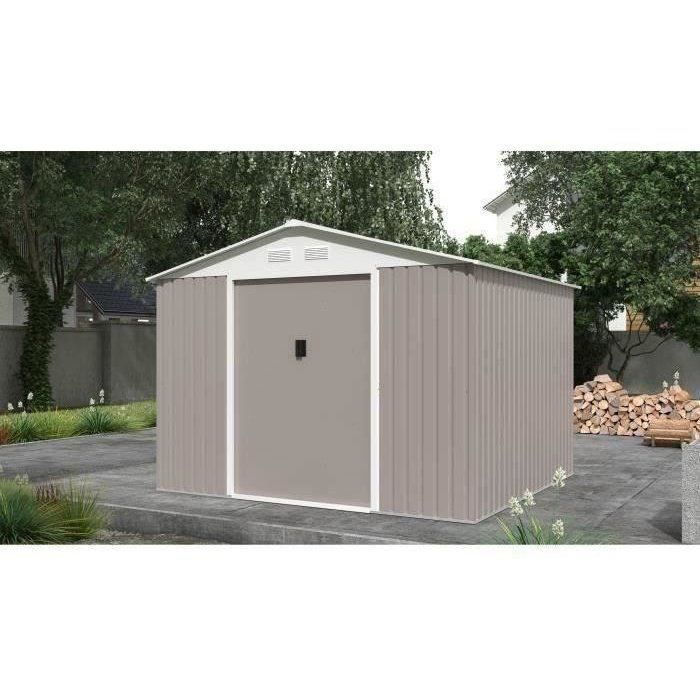 Abri de jardin en métal 7,06 m˛ - 277 x 255 x 202 cm - MERCURE - Kit d'ancrage inclus, 2 portes coulissantes - Taupe
