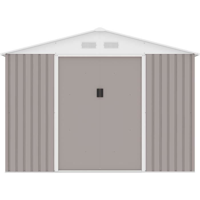 URANUS Abri de jardin en mÈtal 8,84 m≤ - 277 x 319 x 202 cm - Kit d'ancrage inclus, 2 portes coulissantes - Taupe
