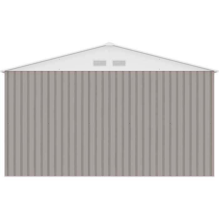 Abri de jardin en métal 10,85 m² - 340 x 319 x 210 cm - JUPITER - Kit d'ancrage inclus, 2 portes coulissantes - Taupe