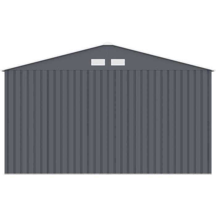 Abri de jardin en métal 12,99 m² - 340 x 382 x 210 cm - NEPTUNE - Kit d'ancrage inclus, 2 portes coulissantes - Gris
