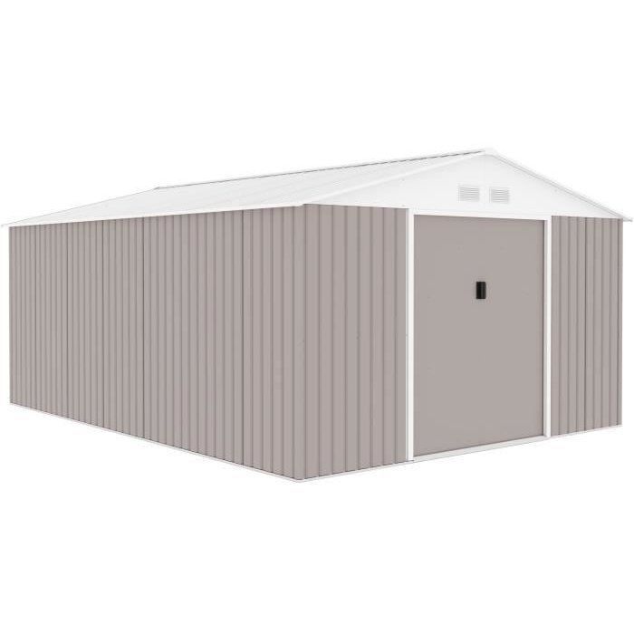 Abri de jardin en métal 15,16 m˛ - 340 x 446 x 210 - SATURNE - Kit d'ancrage inclus, 2 portes coulissantes - Taupe