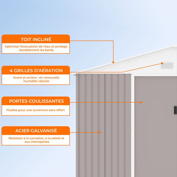 Abri de jardin en métal 15,16 m˛ - 340 x 446 x 210 - SATURNE - Kit d'ancrage inclus, 2 portes coulissantes - Taupe