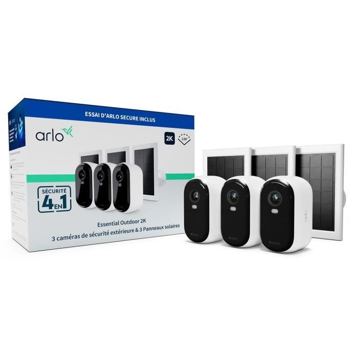 ARLO Caméra de surveillance Pack 3 caméras Essential 2k + 3 Panneaux solaires
