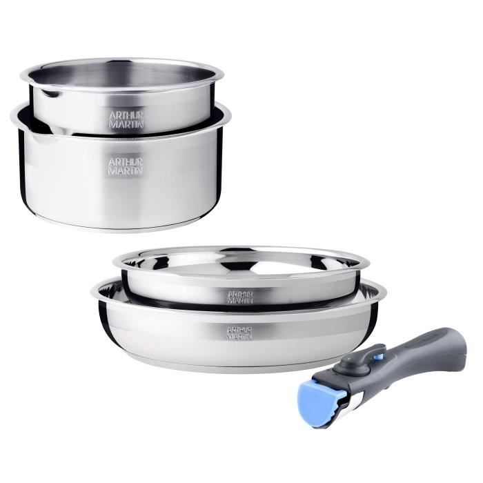 Batterie de cuisine - induction - ARTHUR MARTIN - AM2189 - acier inoxydable 18/10 - 5 pieces - poignée amovible