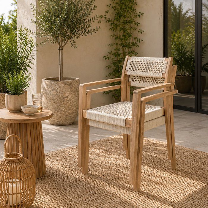 Lot de 2 fauteuils de jardin - ARAWA - Bois d'Acacia FSC - Empilable - Cordage tressé - 57 x 59 x 85 cm