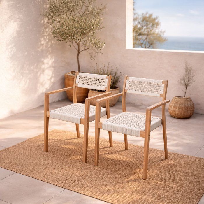Lot de 2 fauteuils de jardin - ARAWA - Bois d'Acacia FSC - Empilable - Cordage tressé - 57 x 59 x 85 cm